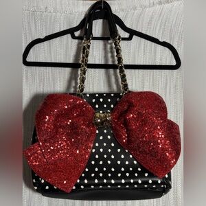 Betsey Johnson Black and White Polka Dot Bag with Red Bow